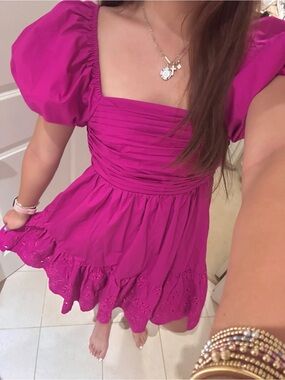 En Saison Fuchsia Puff-Sleeve Mini Dress
